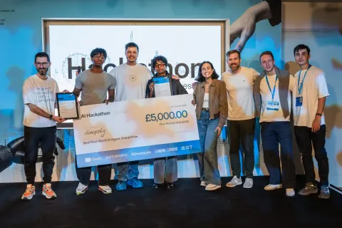 Participants working on AI agents at the London AI Hackathon.