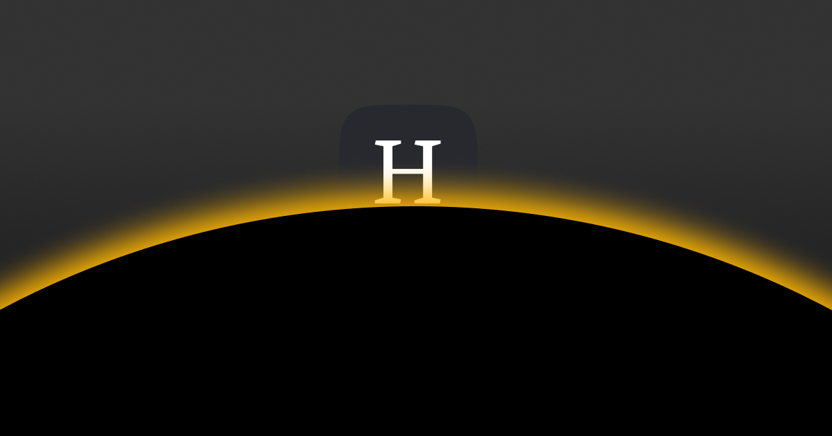 The Horus H mark rising above a black horizon edged with a golden glow.
